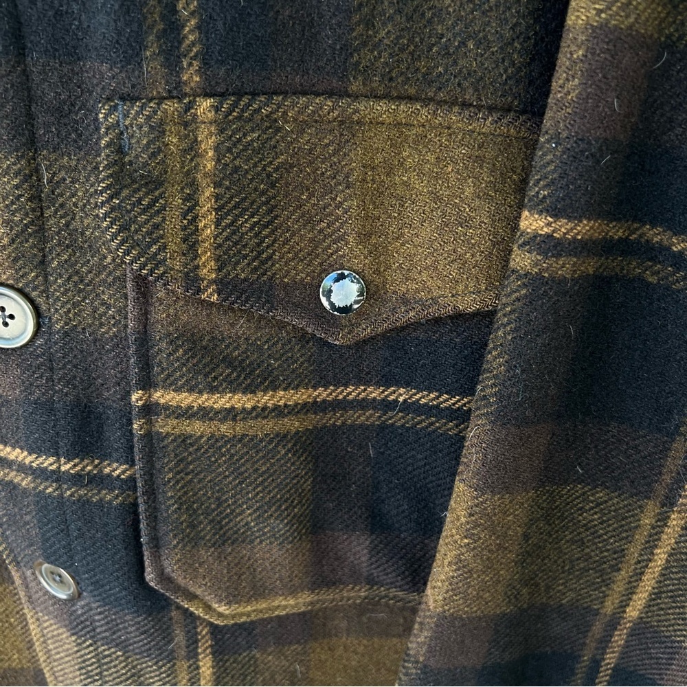 Pendleton Vintage Wool 70’s black and brown plaid shirt jacket SIZE LARGE - Picture 3 of 8